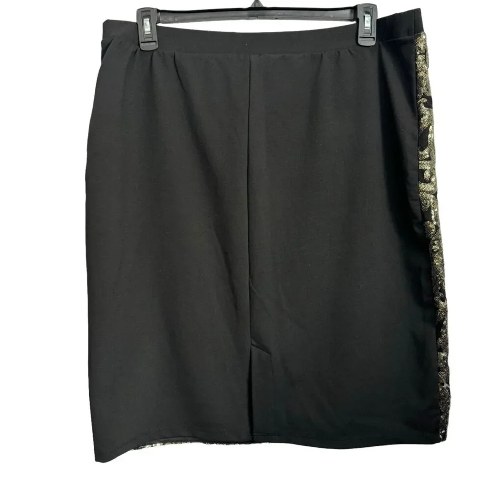 Cato Woman Size 18/20 W Black & Gold Sequined Skirt. - Picture 6 of 12